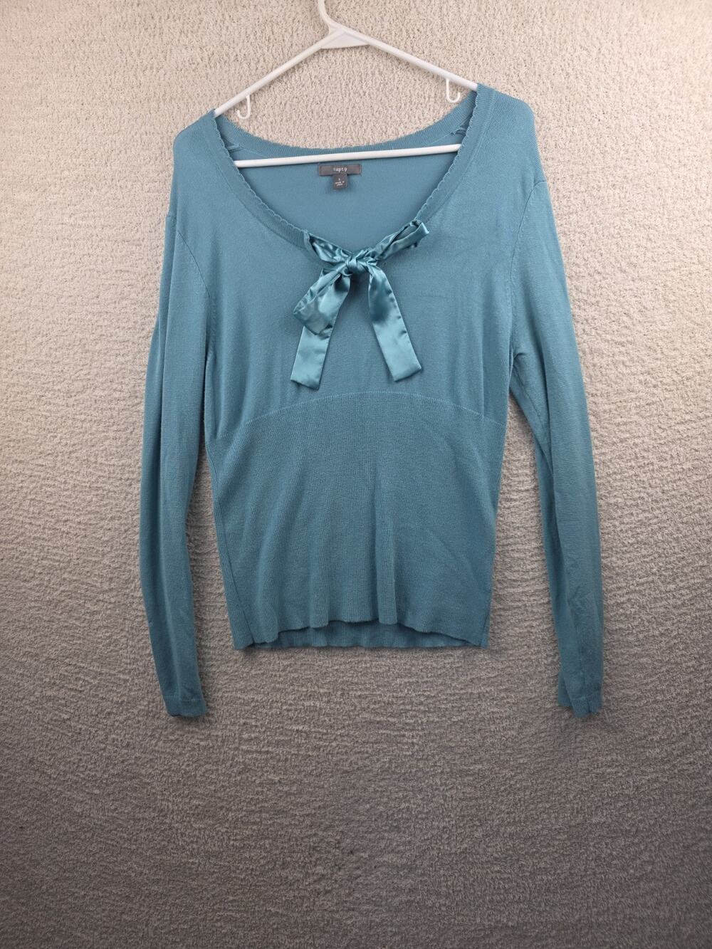 Apt. 9 Women's Long Sleeve Teal Blouse with Satin Tie Front Size Large